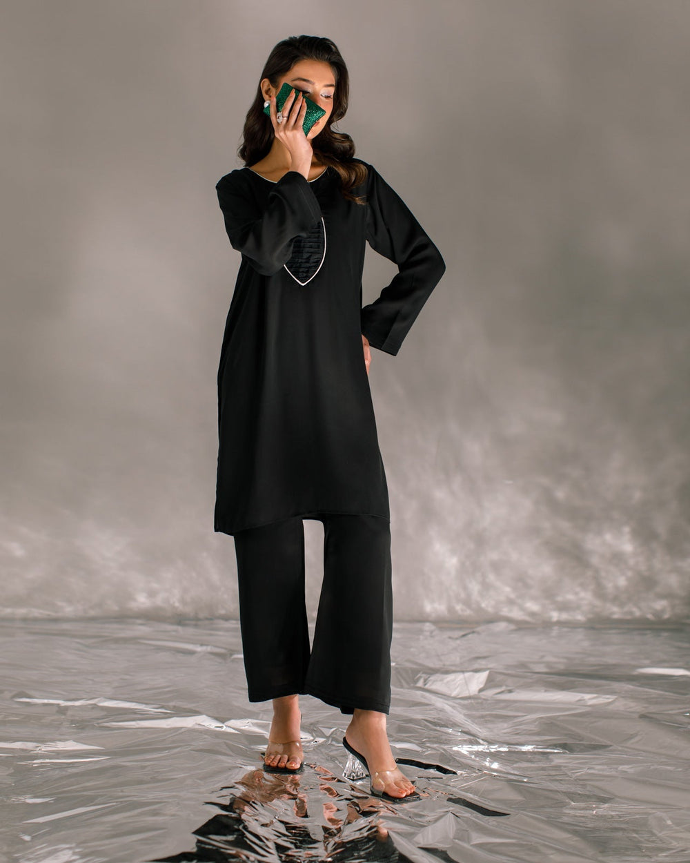 Serendipity by Ombrella Women RTW Solids Georgette 2 Piece Suit Black Elara - Casual Collection