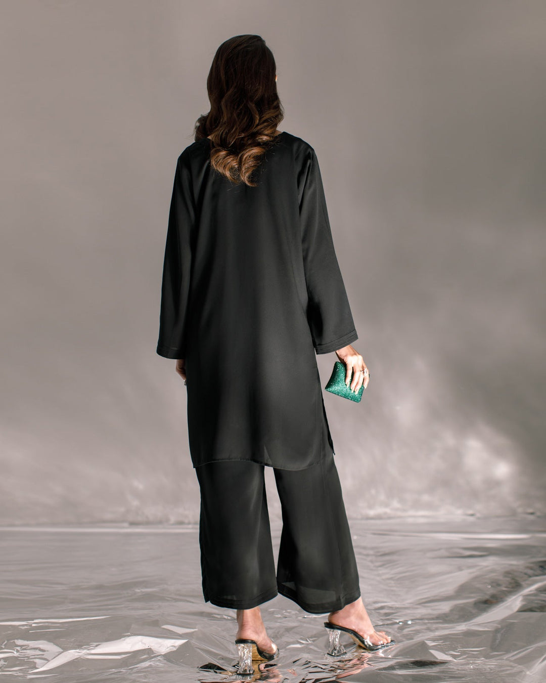 Serendipity by Ombrella Women RTW Solids Georgette 2 Piece Suit Black Elara - Casual Collection