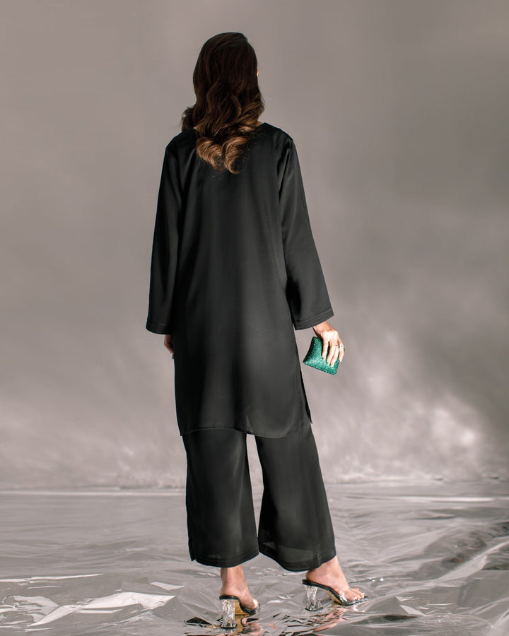 Serendipity by Ombrella Women RTW Solids Georgette 2 Piece Suit Black Elara - Casual Collection