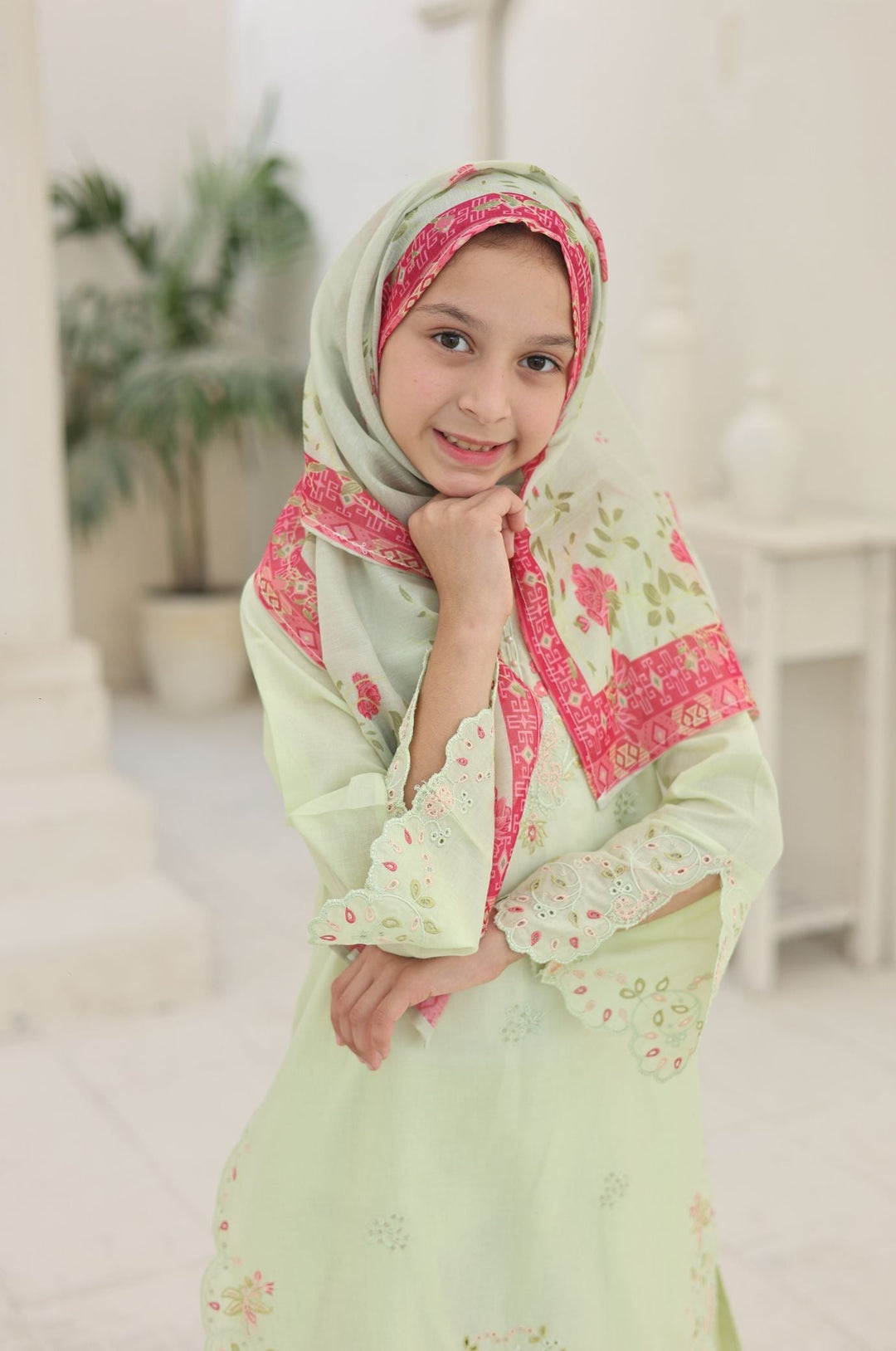Guriya by Suntex Fabrics Girls RTW Embroidered Cotton 3 Piece Suit Pistachio Festive Collection