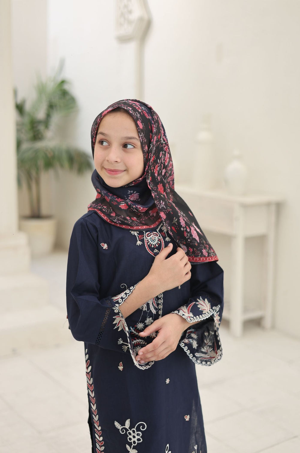 Guriya by Suntex Fabrics Girls RTW Embroidered Cotton 3 Piece Suit Royal Navy Festive Collection