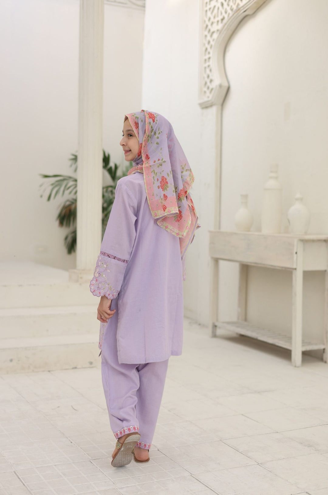 Guriya by Suntex Fabrics Girls RTW Embroidered Cotton 3 Piece Suit Pastel Lavender Festive Collection