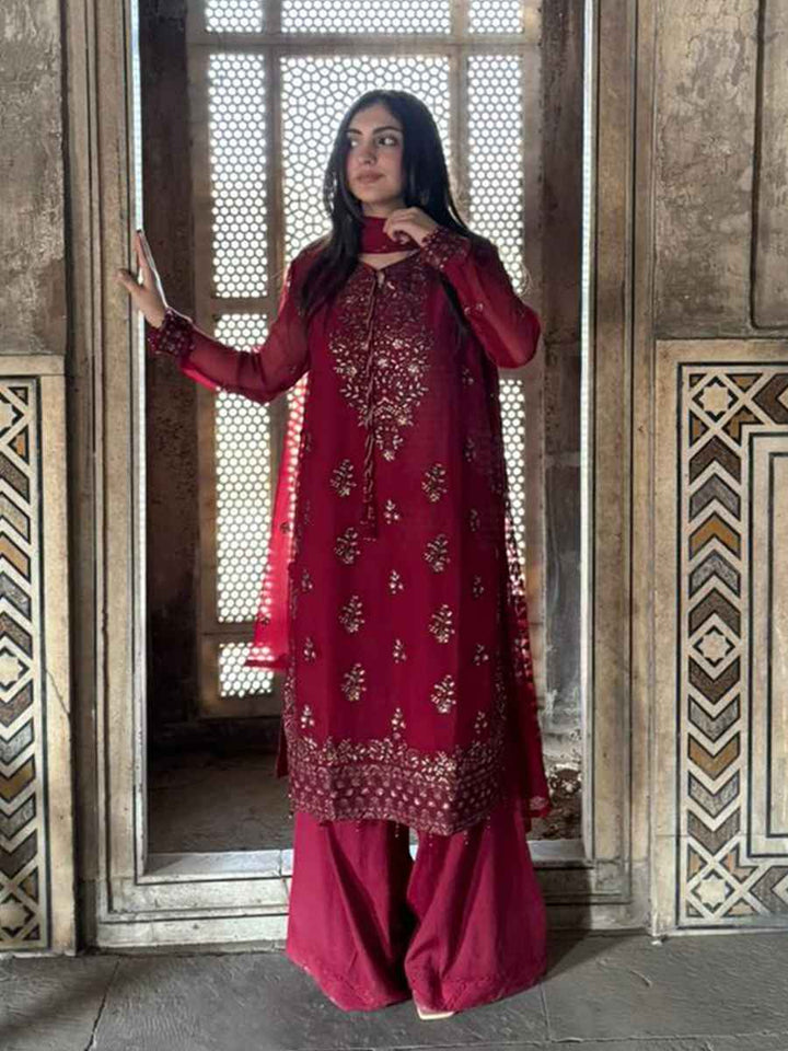 Salitex Unstitched Embroidered Chiffon 3 Piece Suit SUNW7CH088UT - Festive Collection