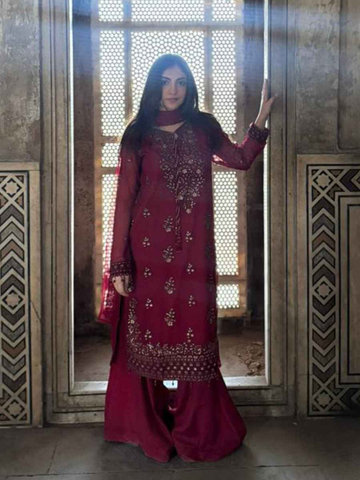 Salitex Unstitched Embroidered Chiffon 3 Piece Suit SUNW7CH088UT - Festive Collection
