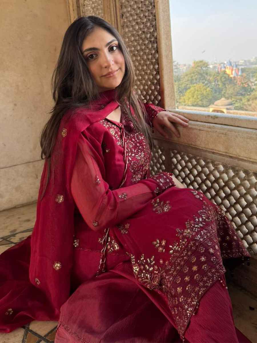 Salitex Unstitched Embroidered Chiffon 3 Piece Suit SUNW7CH088UT - Festive Collection