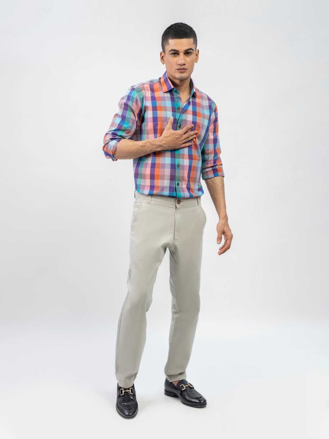 Brumano Ready To Wear Shirts Men 1 Piece Cotton Purple Multi Color Checkered Shirt 0-31-024-5075 - Summer Collection