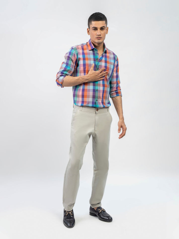 Brumano Ready To Wear Shirts Men 1 Piece Cotton Purple Multi Color Checkered Shirt 0-31-024-5075 - Summer Collection
