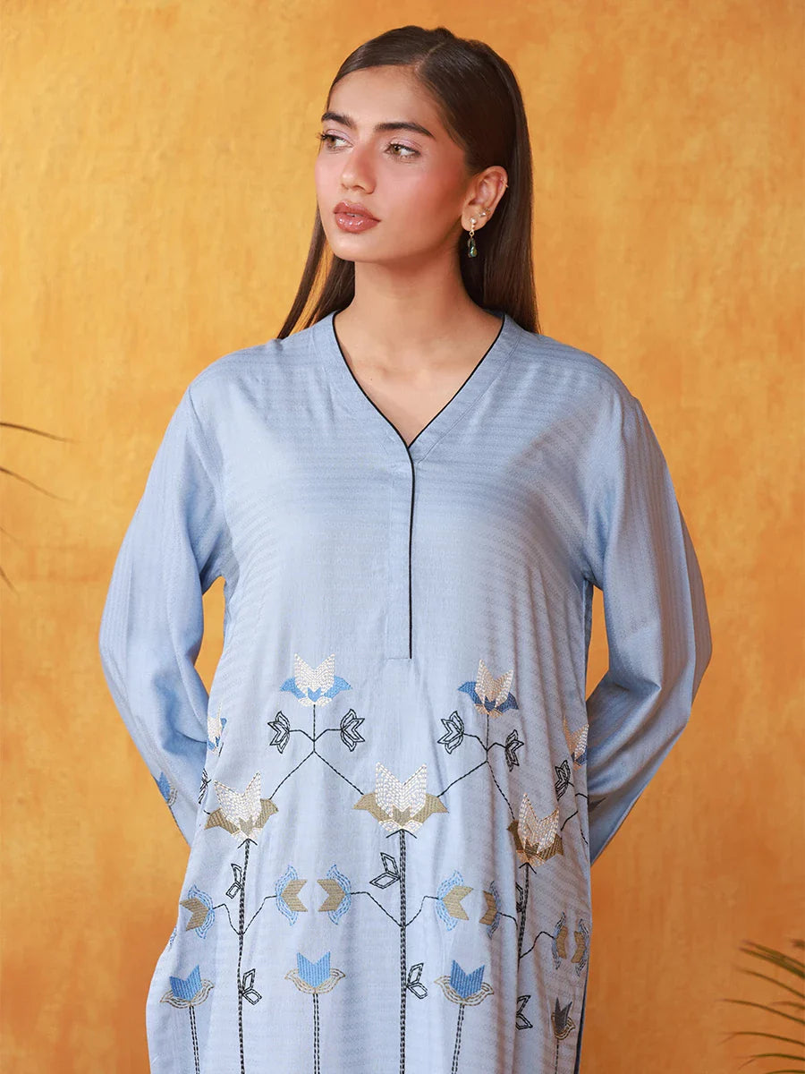 Salitex Women Embroidered Slub 1 Piece Shirt WRTKBA24AL218 - Winter Collection