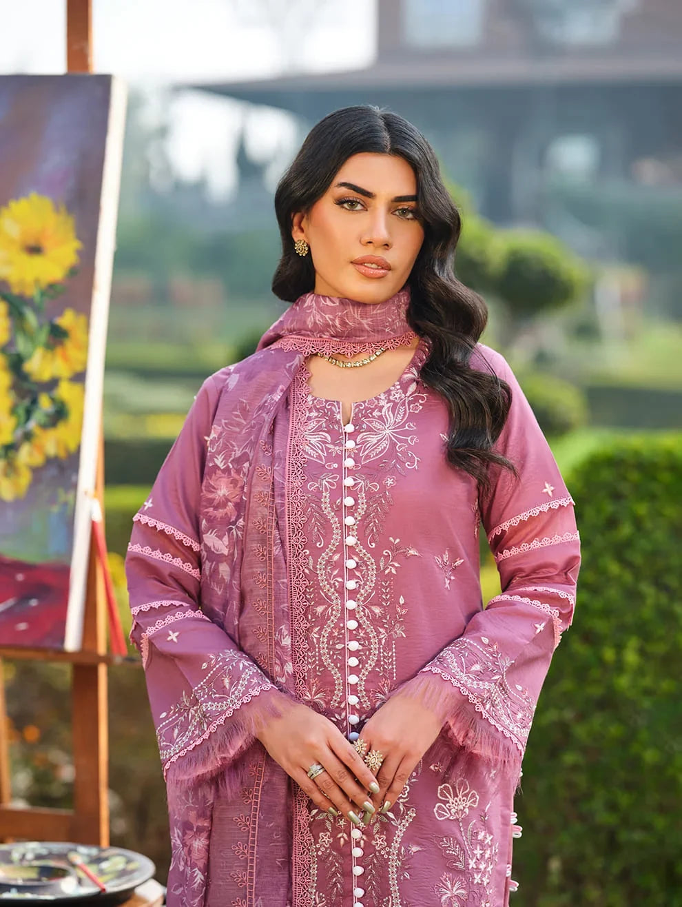 Menaal Unstitched Embroidered Lawn 3 Piece Suit ML26ULS DUSKY ROSE WHISPER - Festive Collection