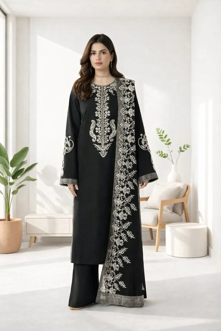 Silk Atelier by Jamni RTW Embroidered Korean Silk 3 Piece Suit MIDNIGHT BOW Festive Collection