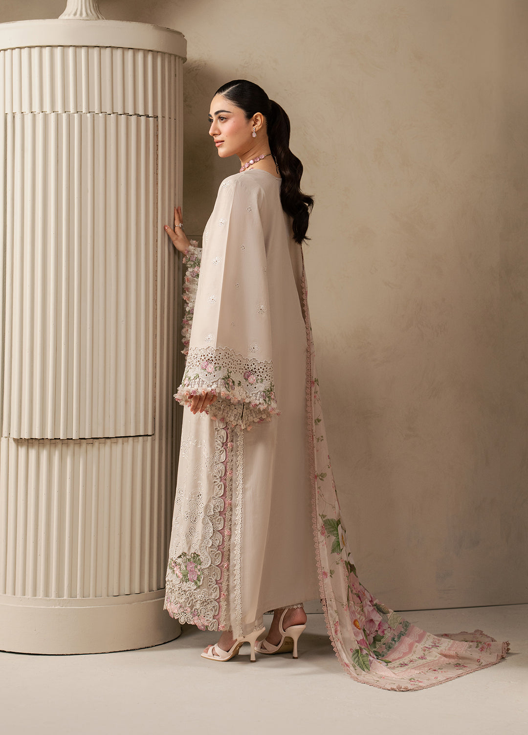 E-Craft by Elaf Unstitched Embroidered Lawn 3 Piece Suit EHC-6B Clay - Casual Collection