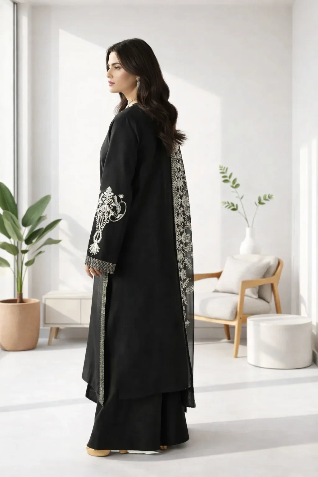 Silk Atelier by Jamni RTW Embroidered Korean Silk 3 Piece Suit MIDNIGHT BOW Festive Collection
