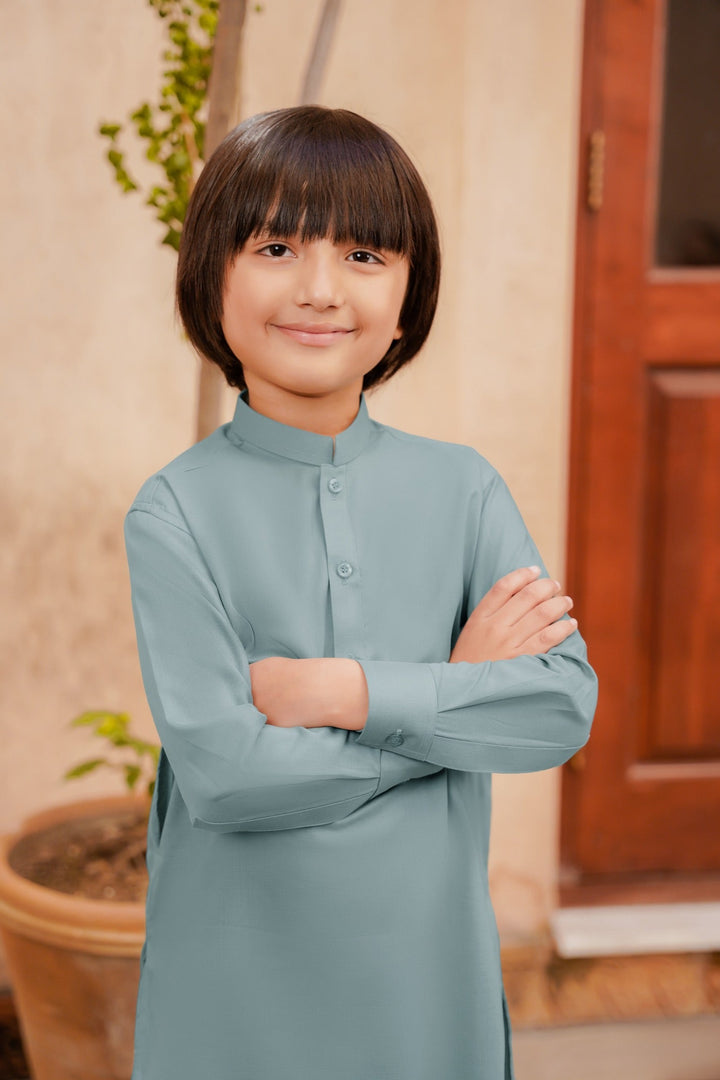 Paasban by Divinely Crafted Solids Blended 2 Piece Shalwar Kameez For Kids Powder Blue - Summer Collection