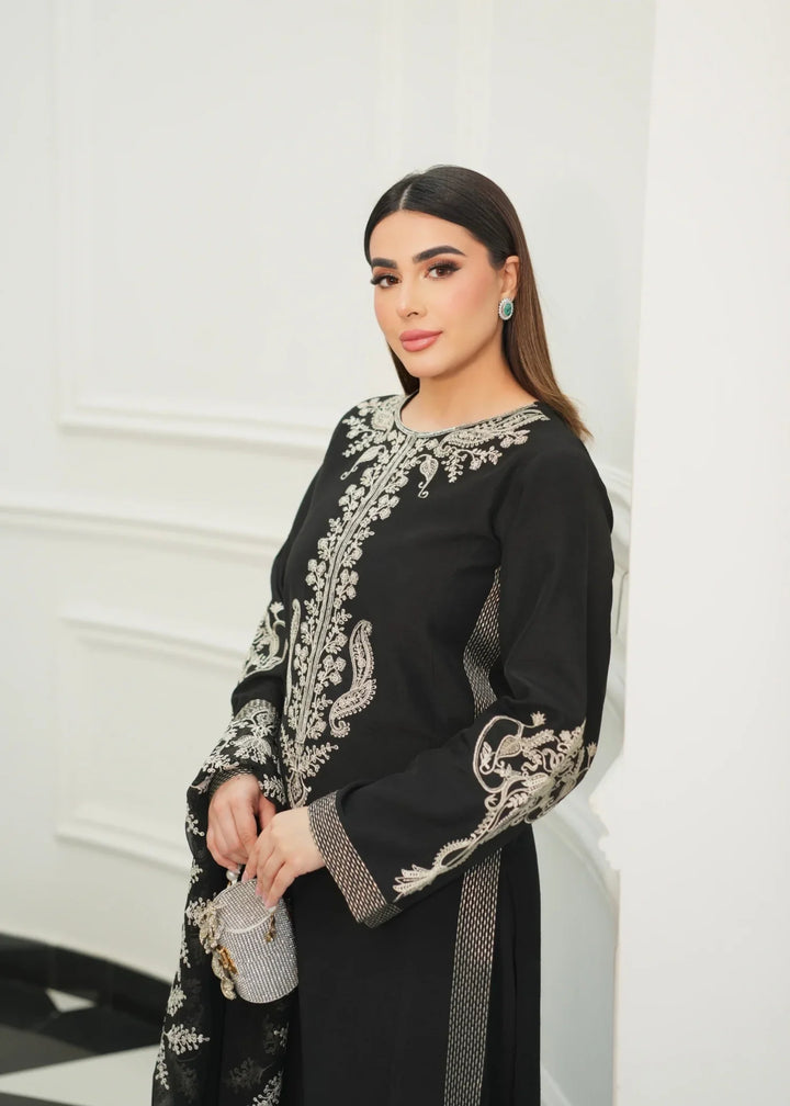 Silk Atelier by Jamni RTW Embroidered Korean Silk 3 Piece Suit MIDNIGHT BOW Festive Collection