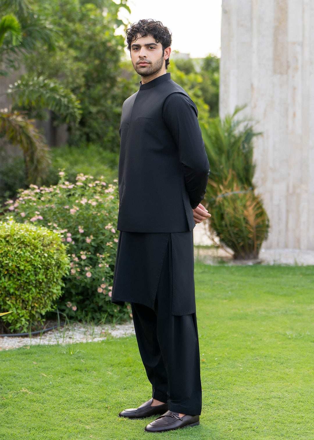 Buraq Men RTW Solids Blended 3 Piece Suit Black Formal Winter Collection