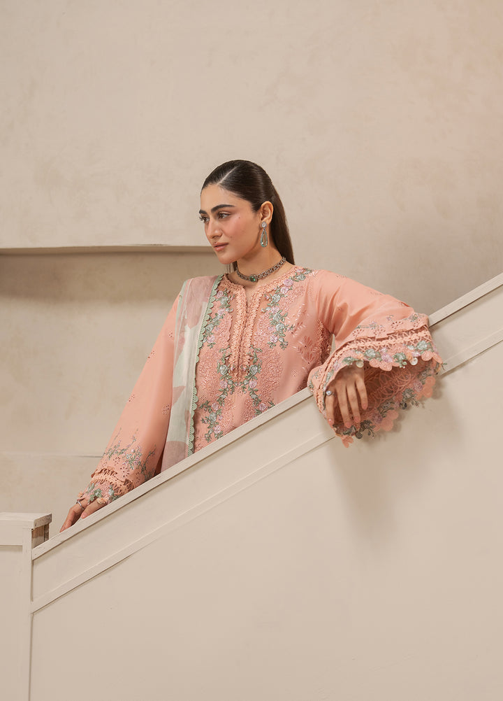 E-Craft by Elaf Unstitched Embroidered Lawn 3 Piece Suit EHC-3B Dustrose - Casual Collection