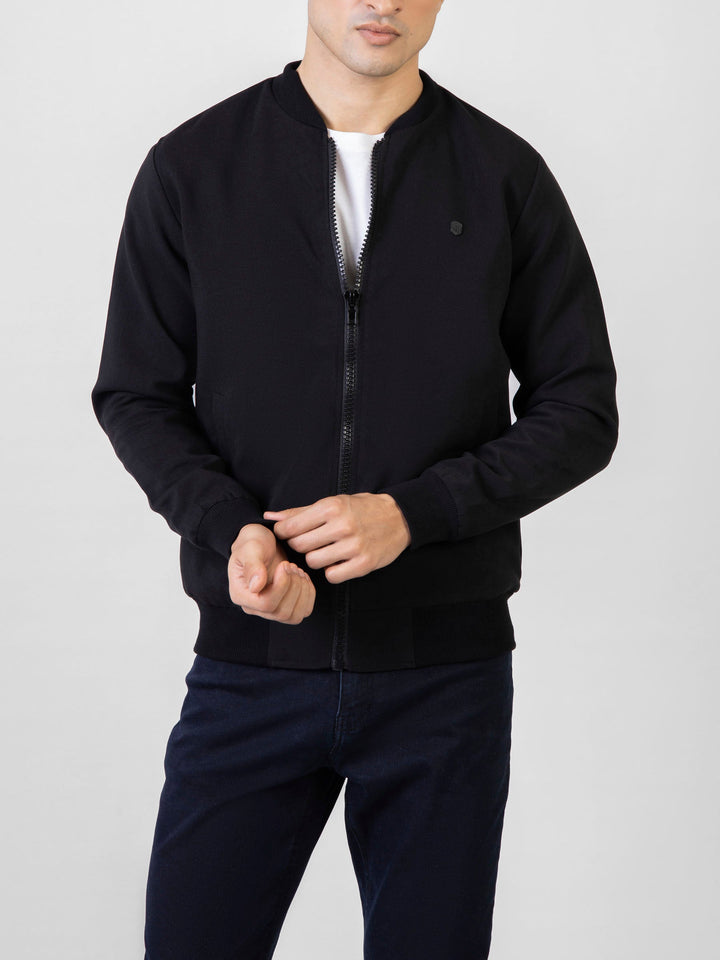 Brumano Pret Solids Polyester 1 Piece Black Everyday Bomber Jacket