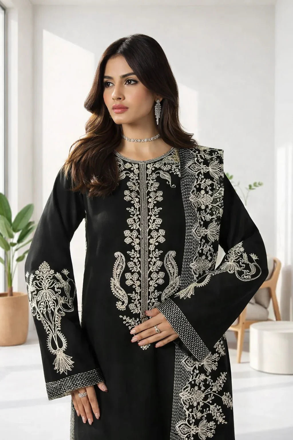 Silk Atelier by Jamni RTW Embroidered Korean Silk 3 Piece Suit MIDNIGHT BOW Festive Collection
