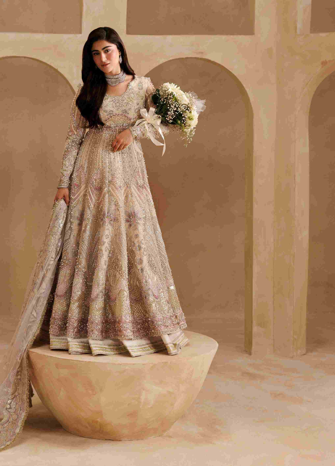 Sardinia Brides Unstitched Hand work Organza 3 Piece Suit SR26UB Sabrinia 1802 - Wedding Collection