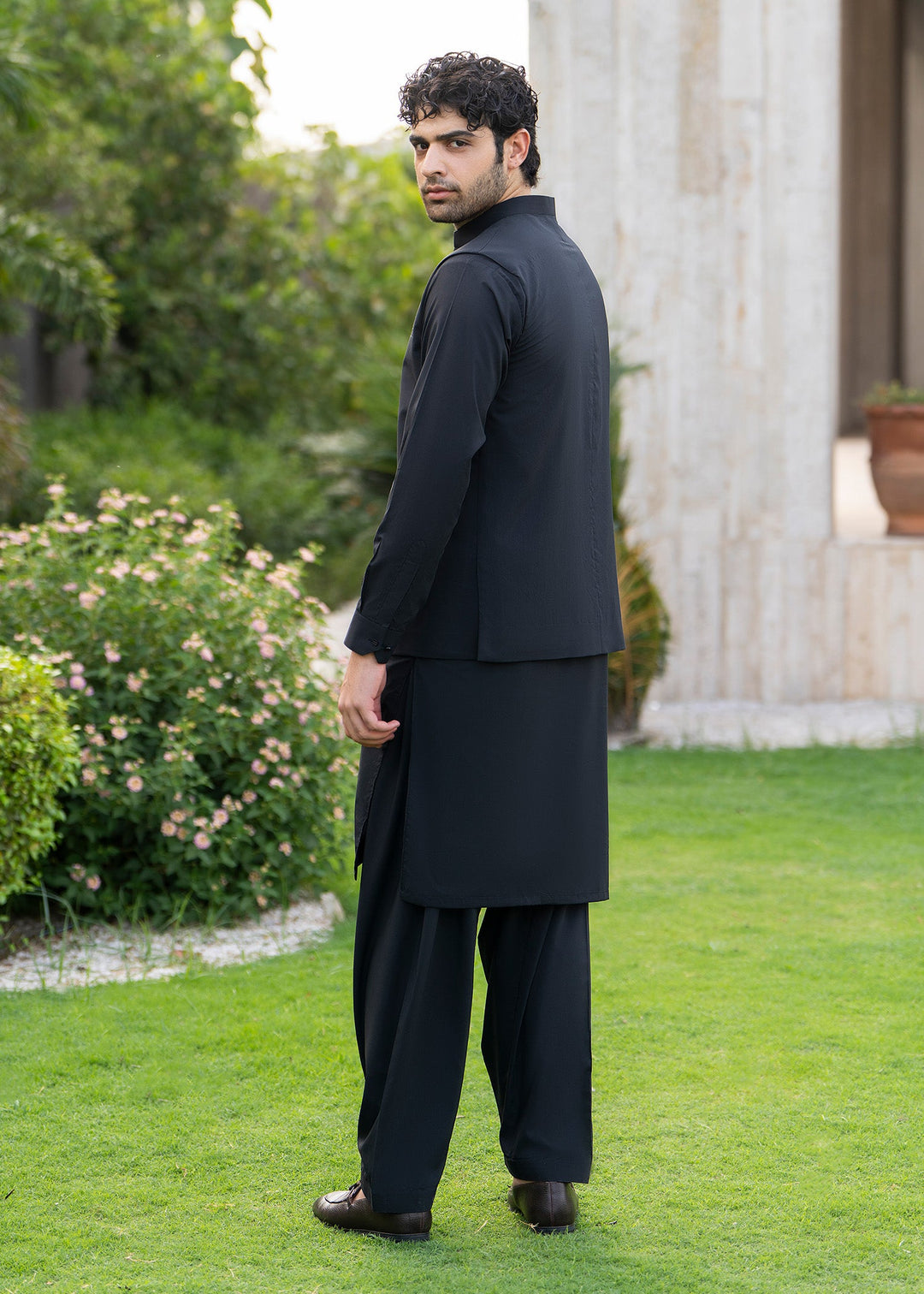 Buraq Men RTW Solids Blended 3 Piece Suit Black Formal Winter Collection