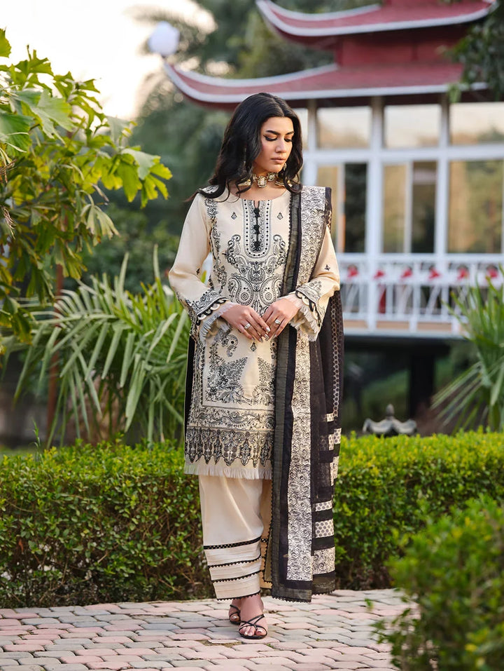 Menaal Unstitched Embroidered Lawn 3 Piece Suit ML26ULS IVORY ELEGANCE - Festive Collection