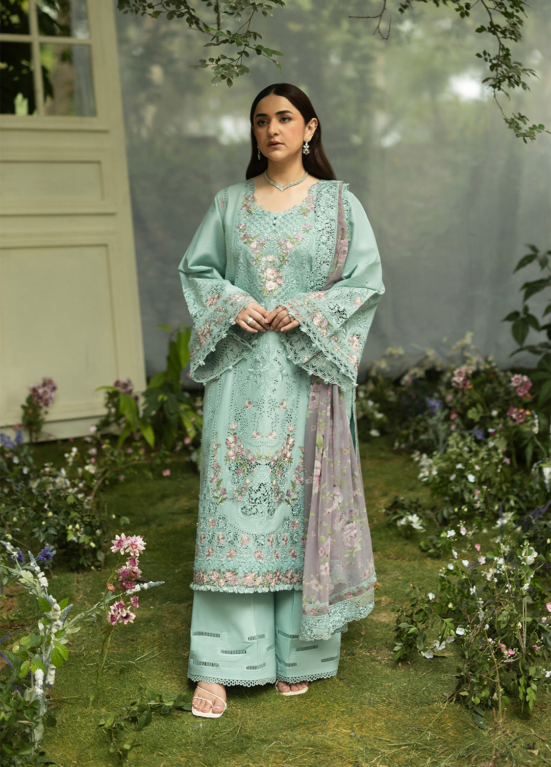 Elaf Premium Unstitched Embroidered Lawn 3 Piece Suit EL26ULF Mint Story ELQ-6B - Festive Collection
