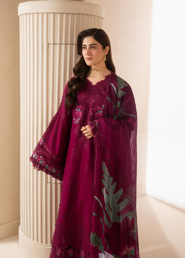 E-Craft by Elaf Unstitched Embroidered Lawn 3 Piece Suit EHC-4A Garnet - Casual Collection