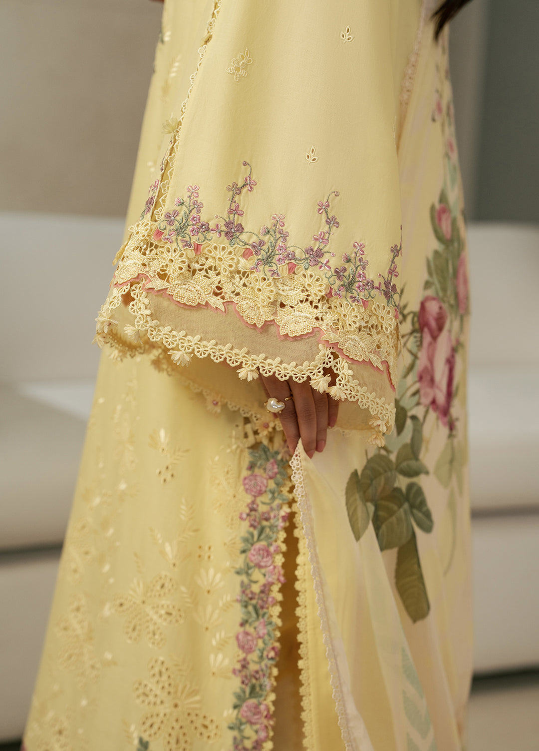 E-Craft by Elaf Unstitched Embroidered Lawn 3 Piece Suit EHC-3A Sunstone - Casual Collection