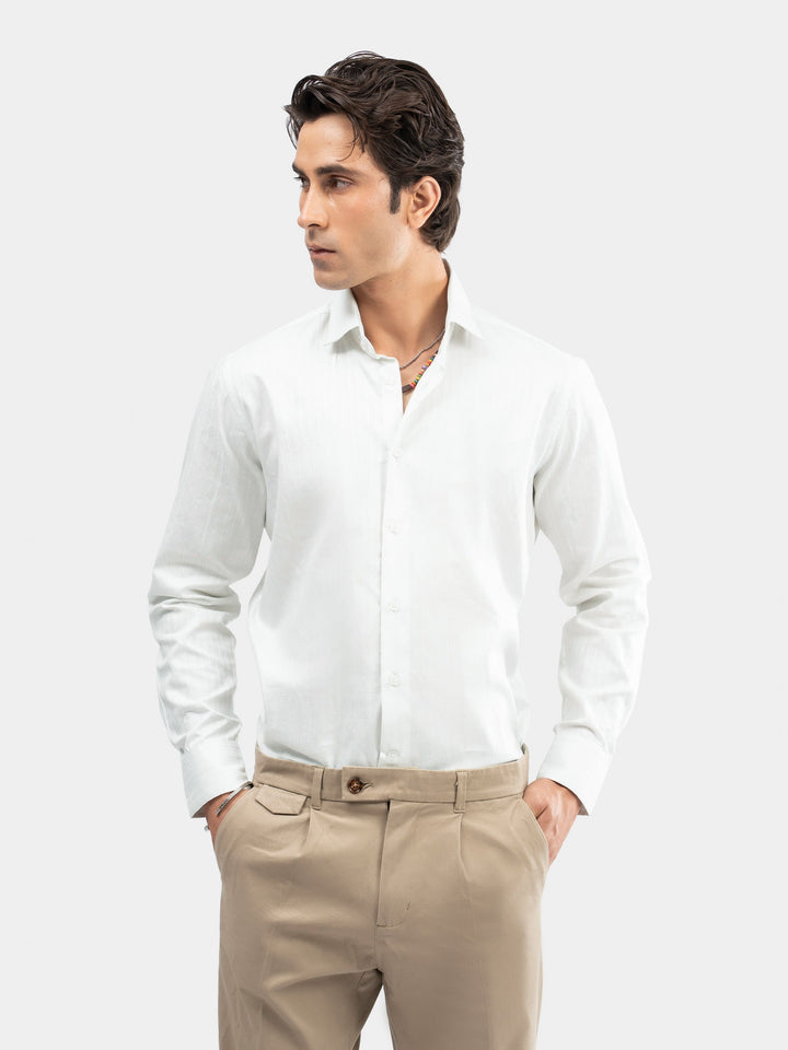 Brumano Mens RTW Solids Cotton Shirt White Structured Striped Casual Collection