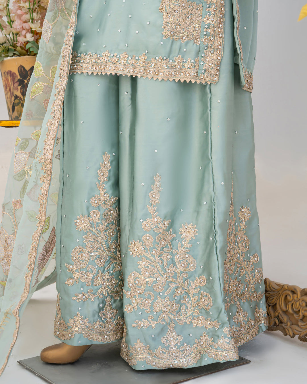 Andaaz by Saira Sultana Women RTW Embroidered Silk 3 Piece Suit Haya Ice Pista - Festive Collection