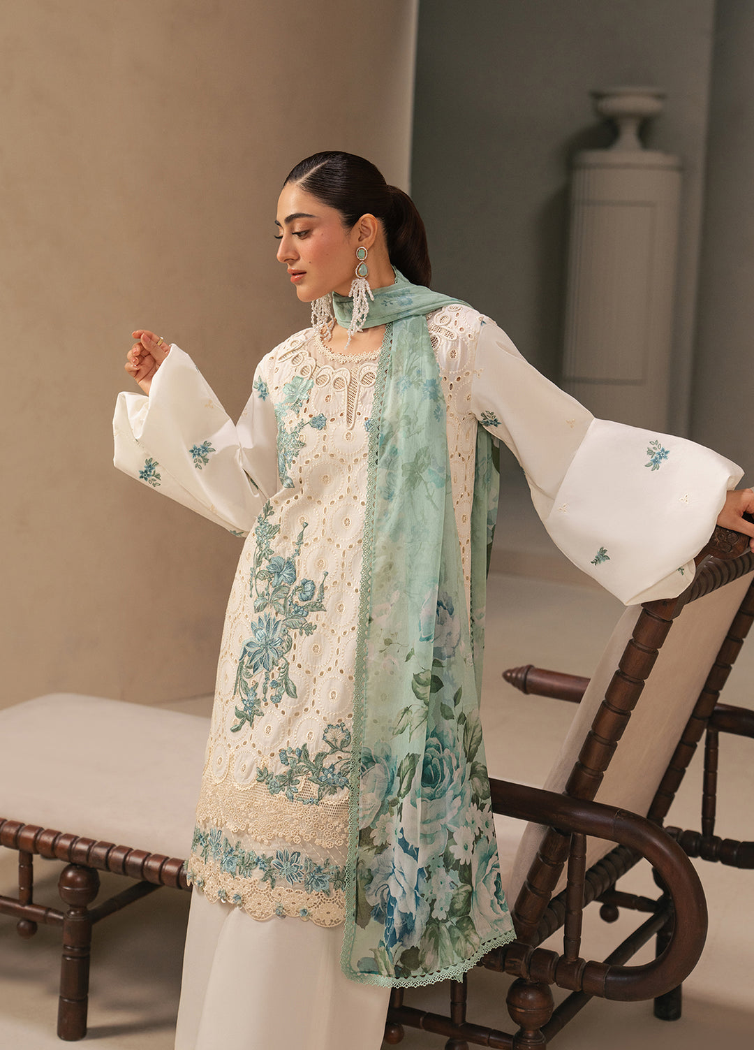 E-Craft by Elaf Unstitched Embroidered Lawn 3 Piece Suit EHC-1A Vanilla - Casual Collection