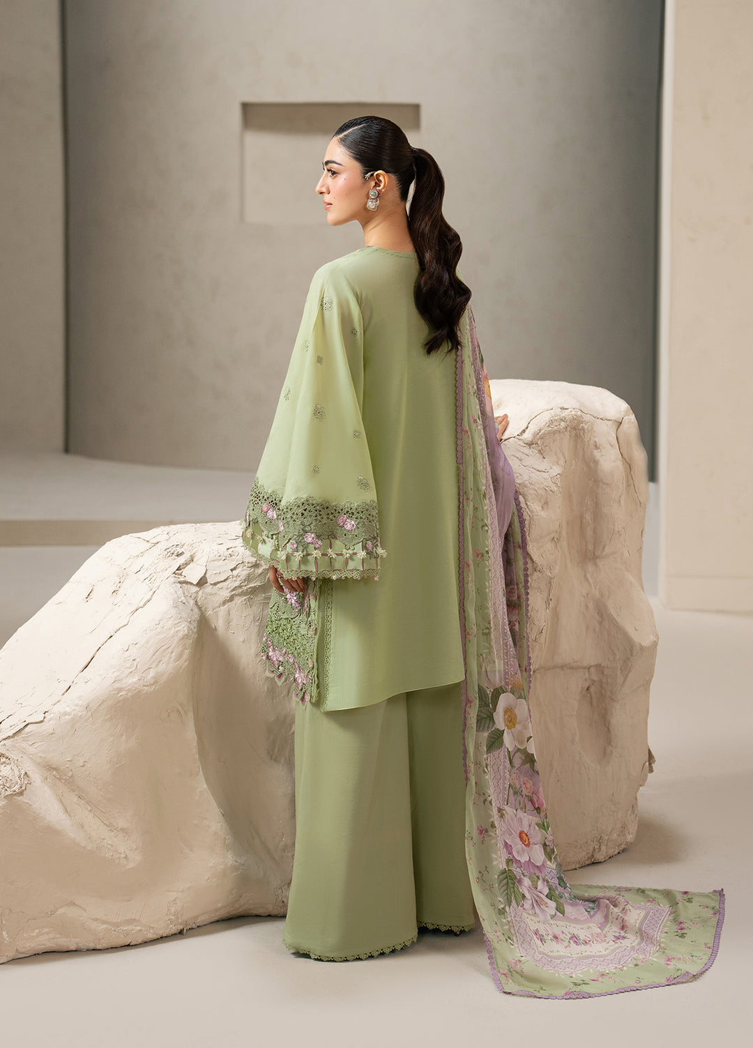 E-Craft by Elaf Unstitched Embroidered Lawn 3 Piece Suit EHC-6A Basil - Casual Collection