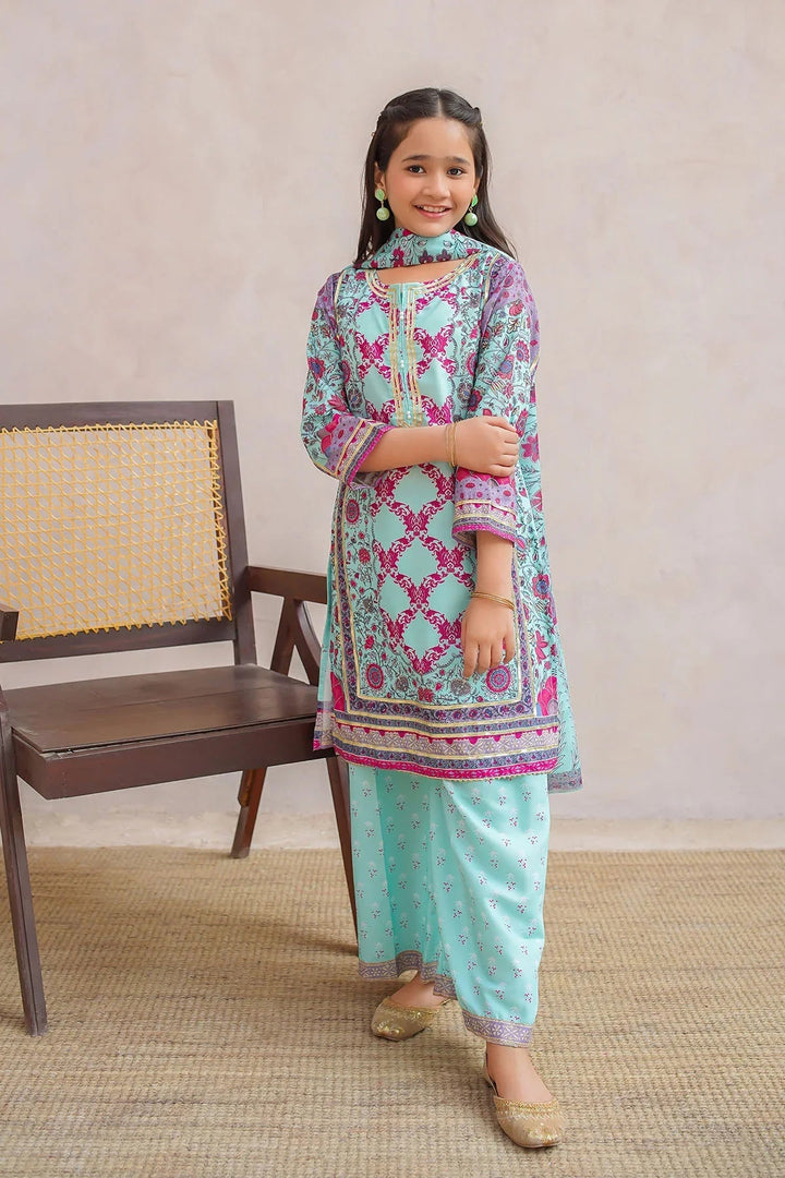 Ochre Girls Pret Printed Swiss Lawn 3 Piece Suit CORF-06 - Summer Collection
