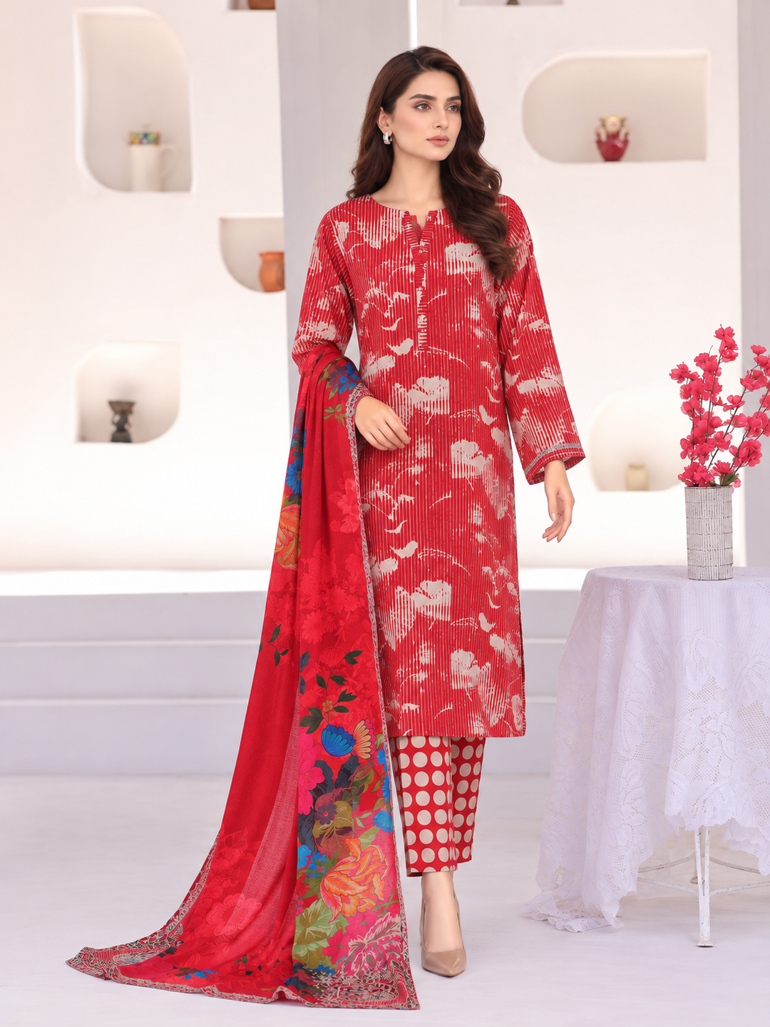 Hz Textiles Unstitched Printed Viscose Linen 3 Piece Suit HZ26ULW LW-5050 - Winter Collection