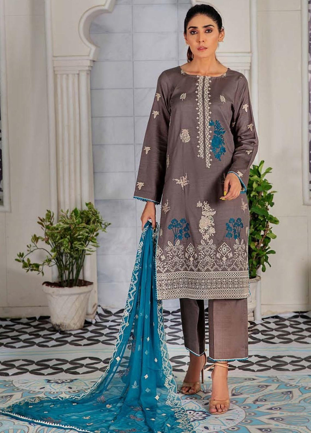 Noir By Humdum Embroidered Linen Suits Unstitched 3 Piece HD22N D-07 - Winter Collection