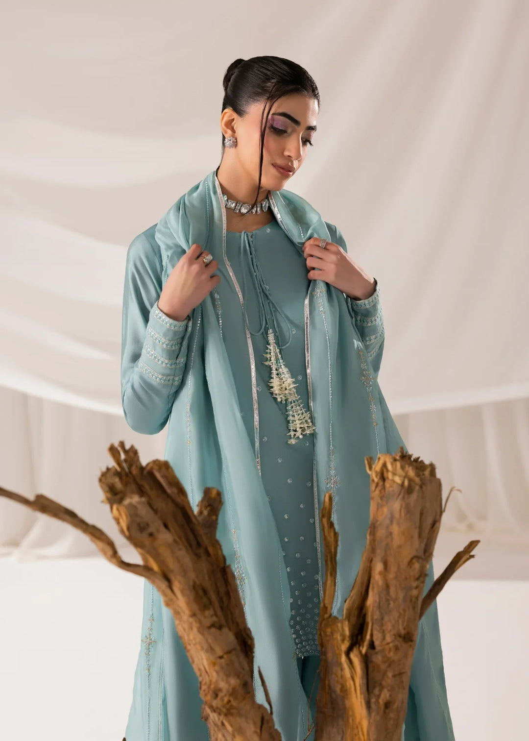 Celeste by Jamni RTW Embroidered Sheesha Silk 3 Piece Suit AERIAL Festive Collection