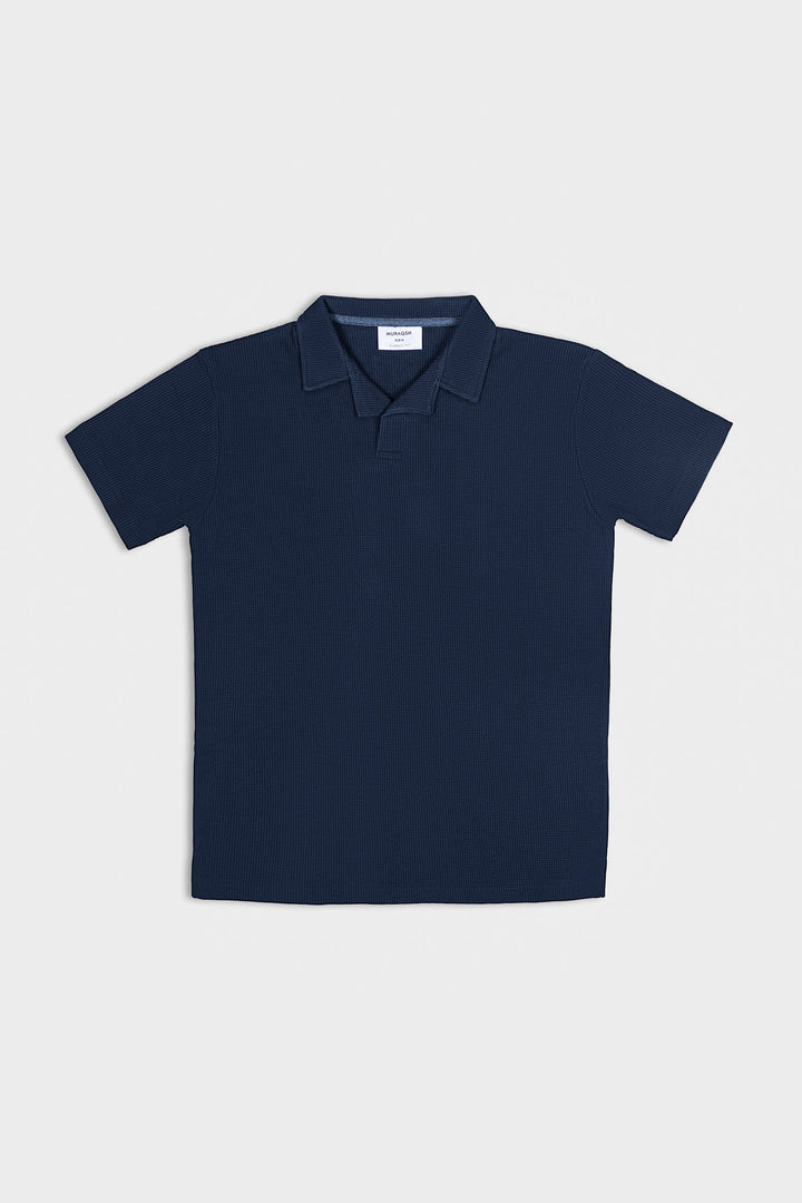 Muraqsh Ready To Wear Solids Cotton Men Navy Blue Waffle Revere Polo ABD-NBWRP - Summer Collection