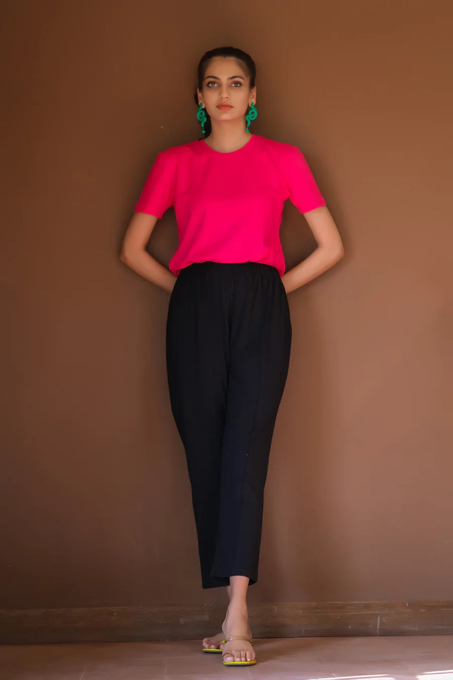 Dhaga Women Western Solids T- Shirt jersy Slim Fit Jersey Trouser Black DHFTB - Summer Collection