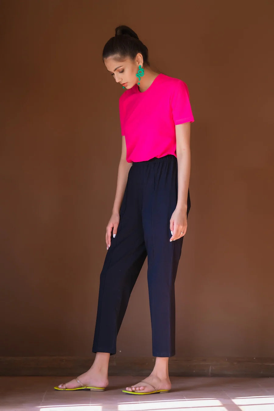 Dhaga Women Western Solids T- Shirt jersy Slim Fit Jersey Trouser Black DHFTB - Summer Collection