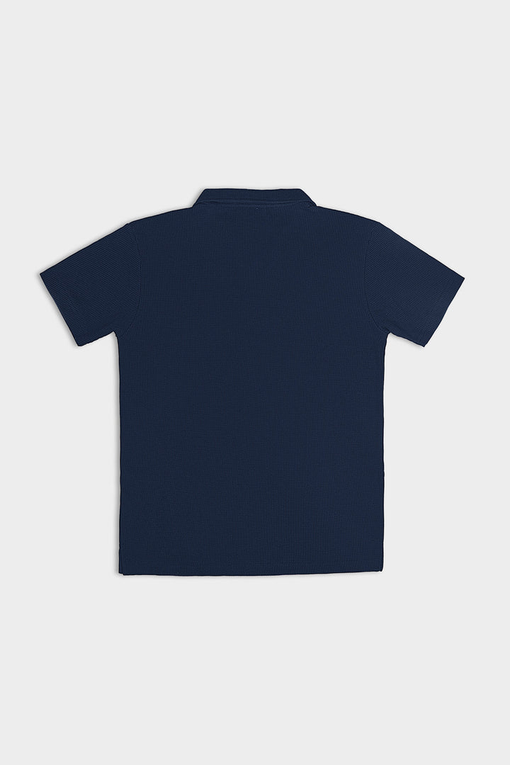 Muraqsh Ready To Wear Solids Cotton Men Navy Blue Waffle Revere Polo ABD-NBWRP - Summer Collection