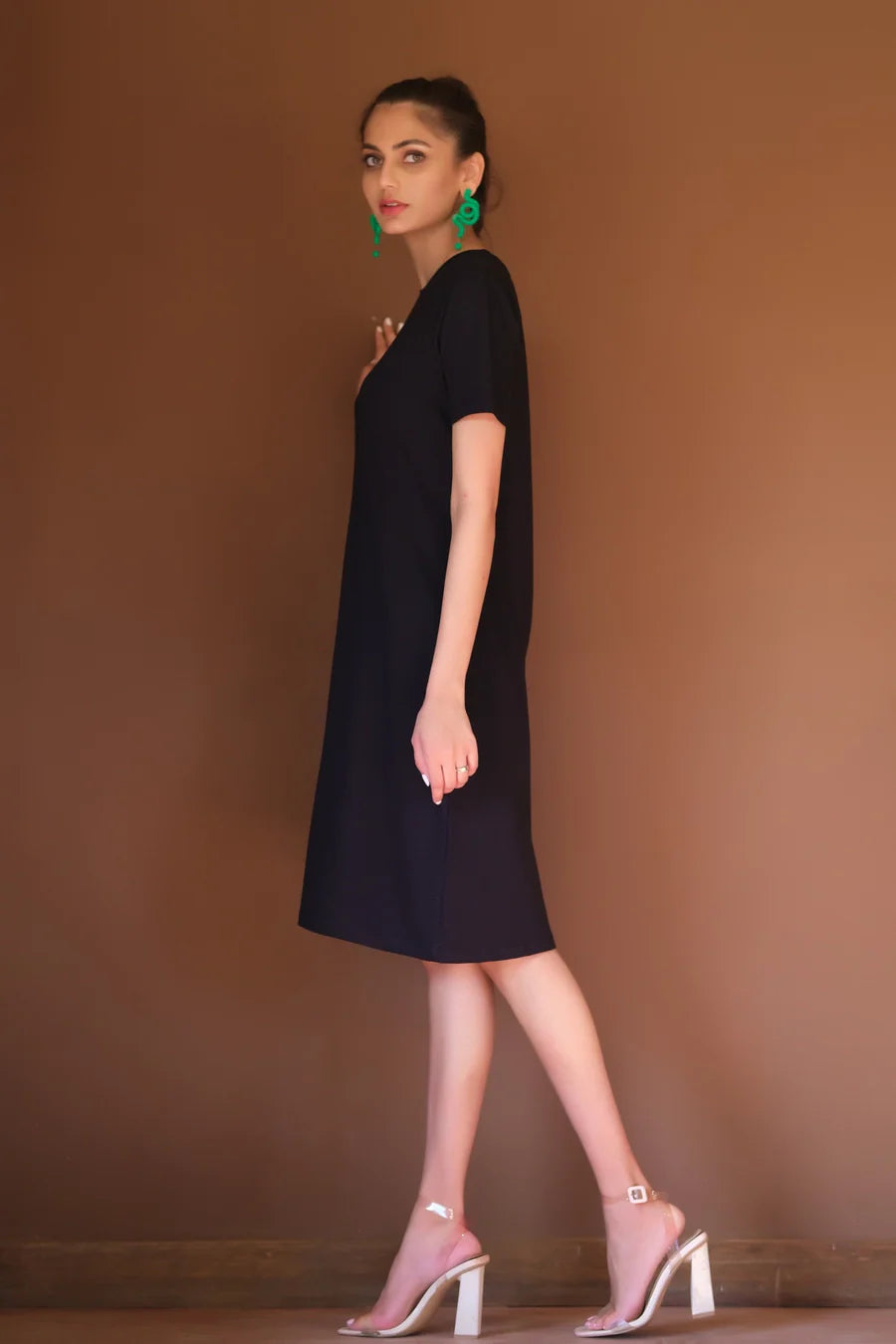 Dhaga Women Western Solids T- Shirt jersy Knit Midi Dress Black DHLT08 - Summer Collection