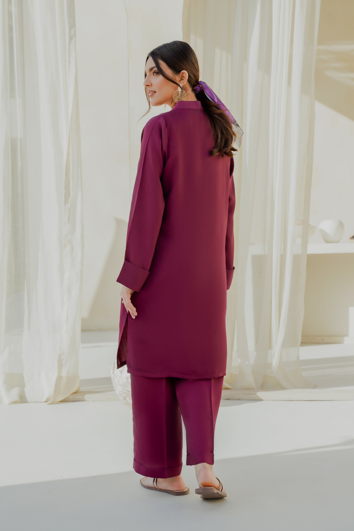 Divinely Crafted Pret Solids Cotton Silk 2 Piece Burgundy Bliss