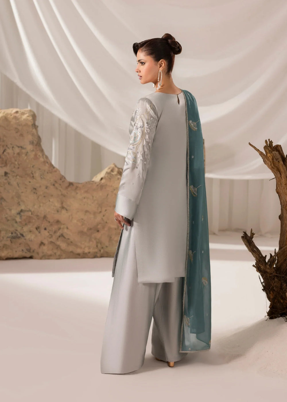 Celeste by Jamni RTW Embroidered Sheesh Silk 3 Piece Suit QUARTZ Festive Collection