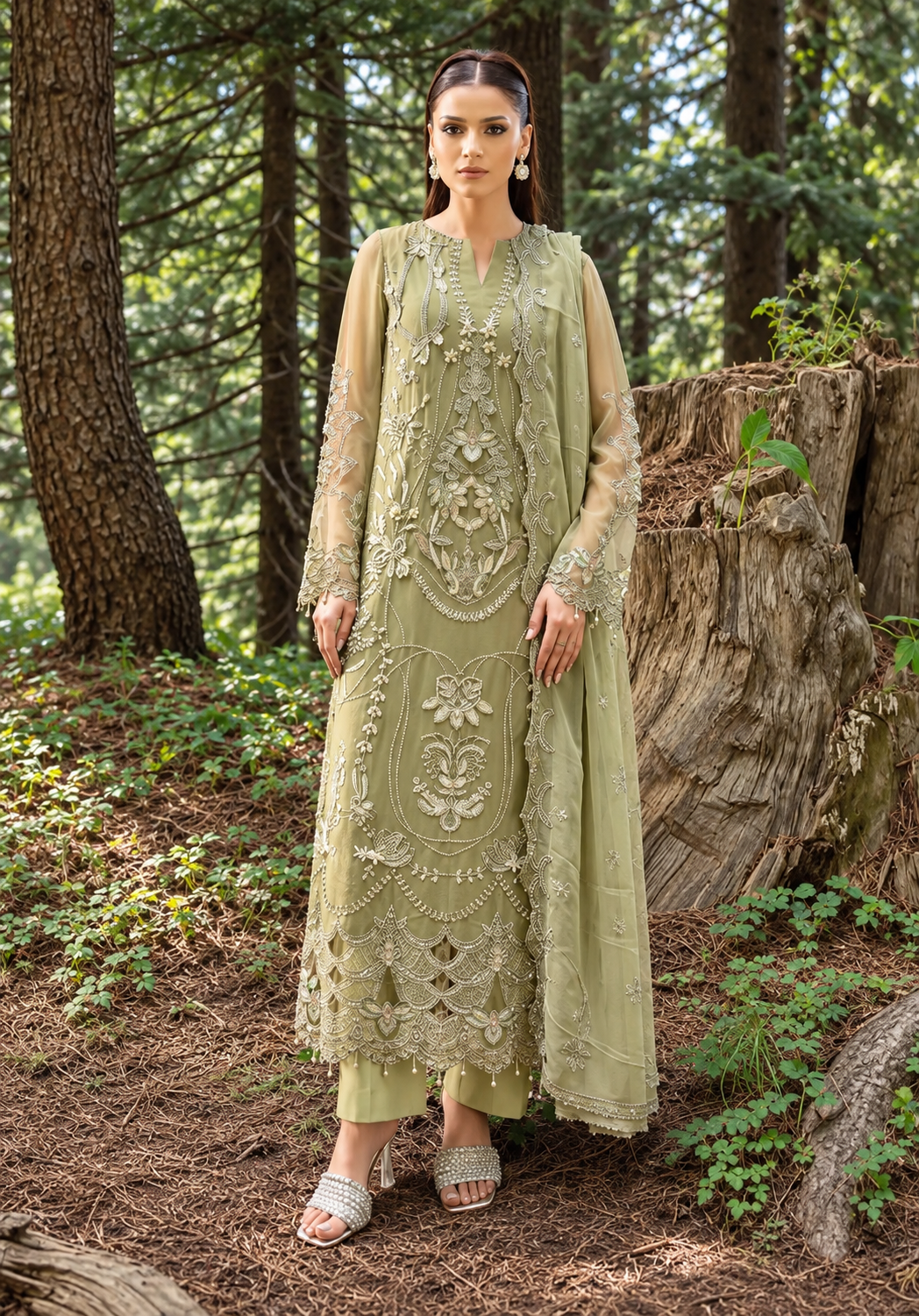 Aura by Zebtan Unstitched Embroidered Chiffon 3 Piece Suit ZB26UAC AR-6 - Festive Collection