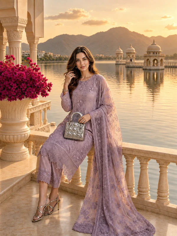 Nooriyah by Saadia Asad Unstitched Embroidered Chiffon 3 Piece Suit SA26UEN D6 - Wedding Collection