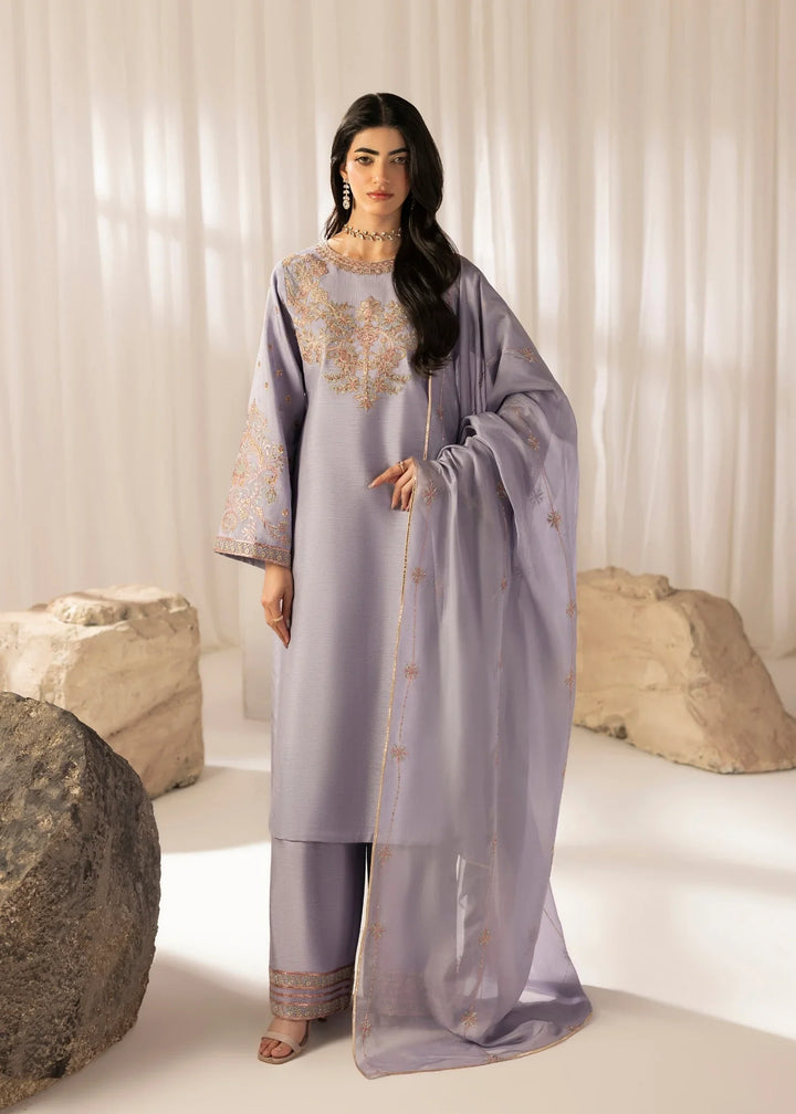 Silk Atelier by Jamni RTW Embroidered Korean Silk 3 Piece Suit LAVENDER MIST Festive Collection