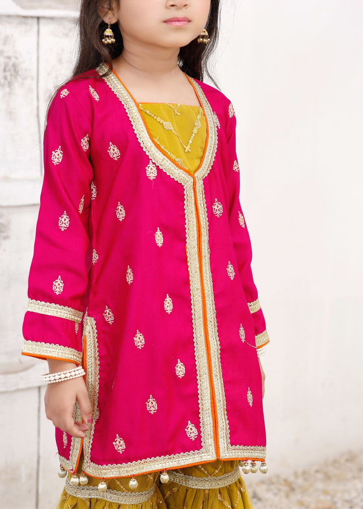 Modest Girls RTW Embroidered Silk 3 Piece Suit Rawsilk Gharara Wedding Collection