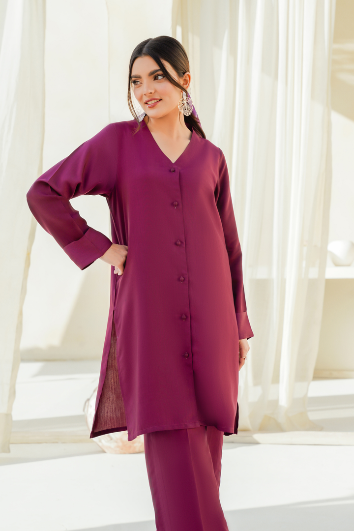 Divinely Crafted Pret Solids Cotton Silk 2 Piece Burgundy Bliss