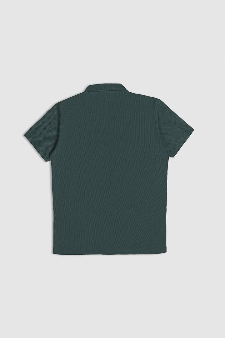 Muraqsh Ready To Wear Solids Waffle Men Dark Green Waffle Textured Revere Button Down ABD-DGWTRBD-FS - Summer Collection
