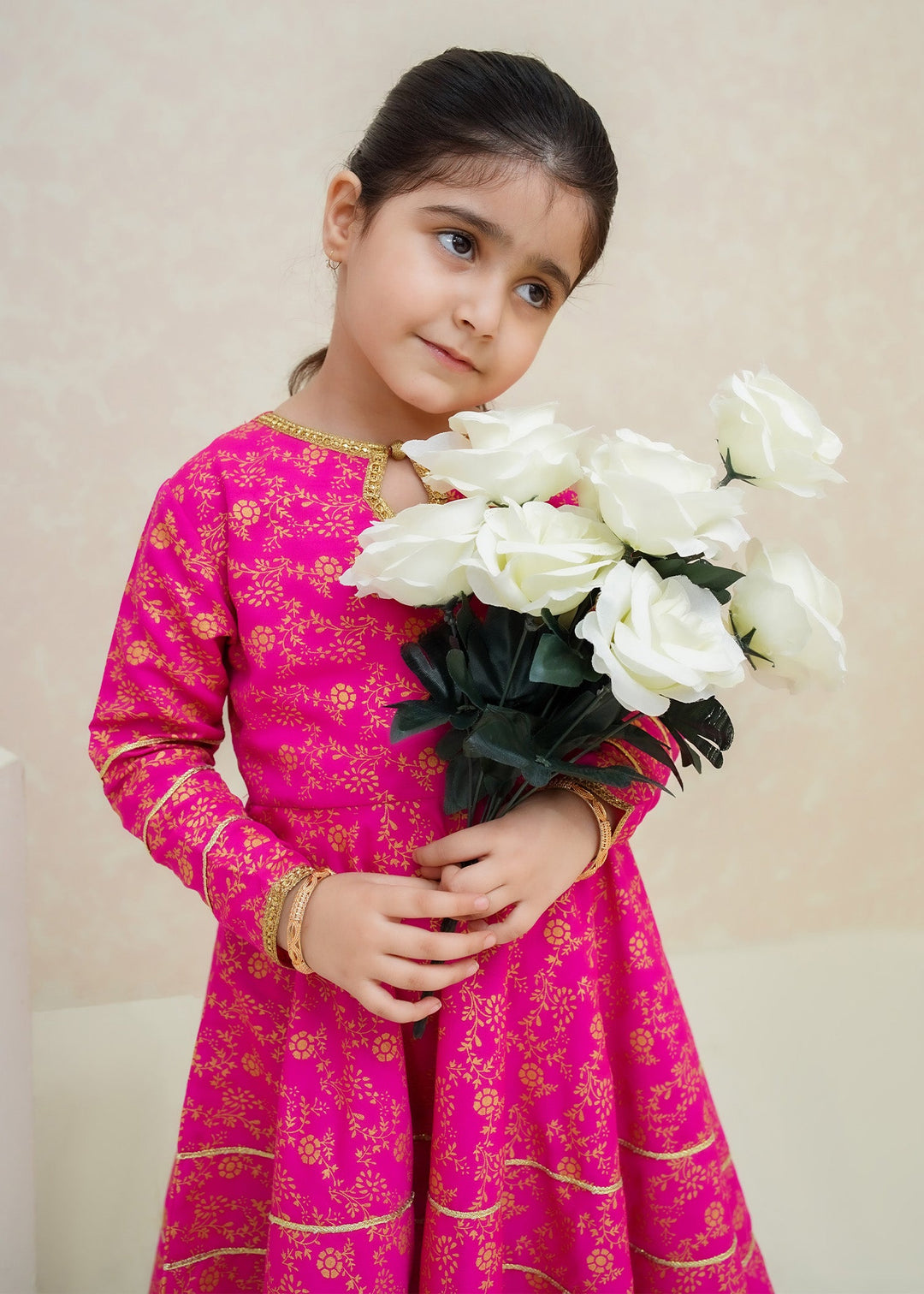Modest Girls RTW Printed Silk 3 Piece Suit Pink Wedding Collection